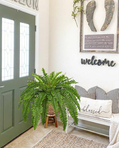 Artificial Fern Plants in Pot 34.6" Large Artificial Boston Fern 39 Leaves for Outdoors & Indoor Faux Potted Plant Fake Ferns Bush Plant for Patio Garden Farmhouse Porch Home Decor Green