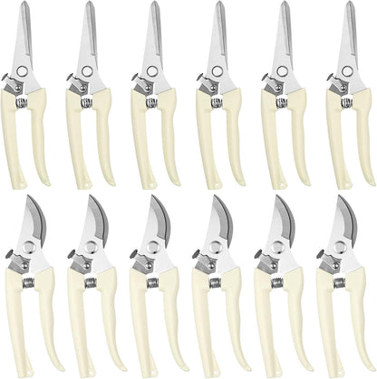 12 Pcs Garden Shears Flower Scissors Pruning Shears Floral Garden Clippers Hand Pruners Branch Cutter Gardening Tools for Plants Cutting, Trimming, Fruits Picking(Bypass, Straight)