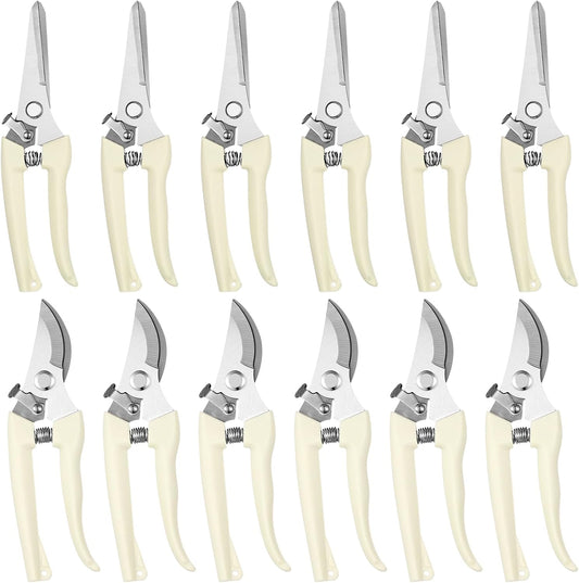 12 Pcs Garden Shears Flower Scissors Pruning Shears Floral Garden Clippers Hand Pruners Branch Cutter Gardening Tools for Plants Cutting, Trimming, Fruits Picking(Bypass, Straight)