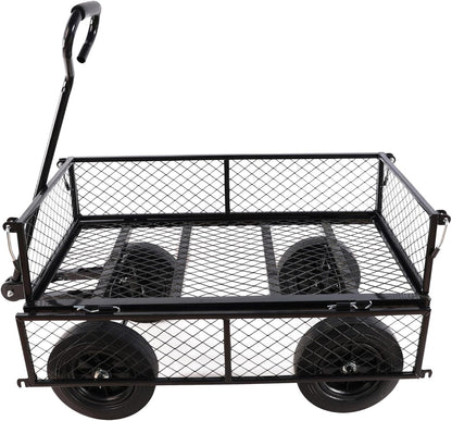 Heavy-Duty Solid Tire Garden Dump Cart - 4.86 cu. ft. Yard Wagon Cart with 600 LBS Capacity & Spacious Mesh Bed (37" x 19.5") - No-Flat Tires, Utility Wagon