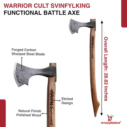 Armory Replicas™ Functional Two-Handed Scandinavian Battle Axe - Tempered High Carbon Steel Boar Formation Medieval Viking War Axe