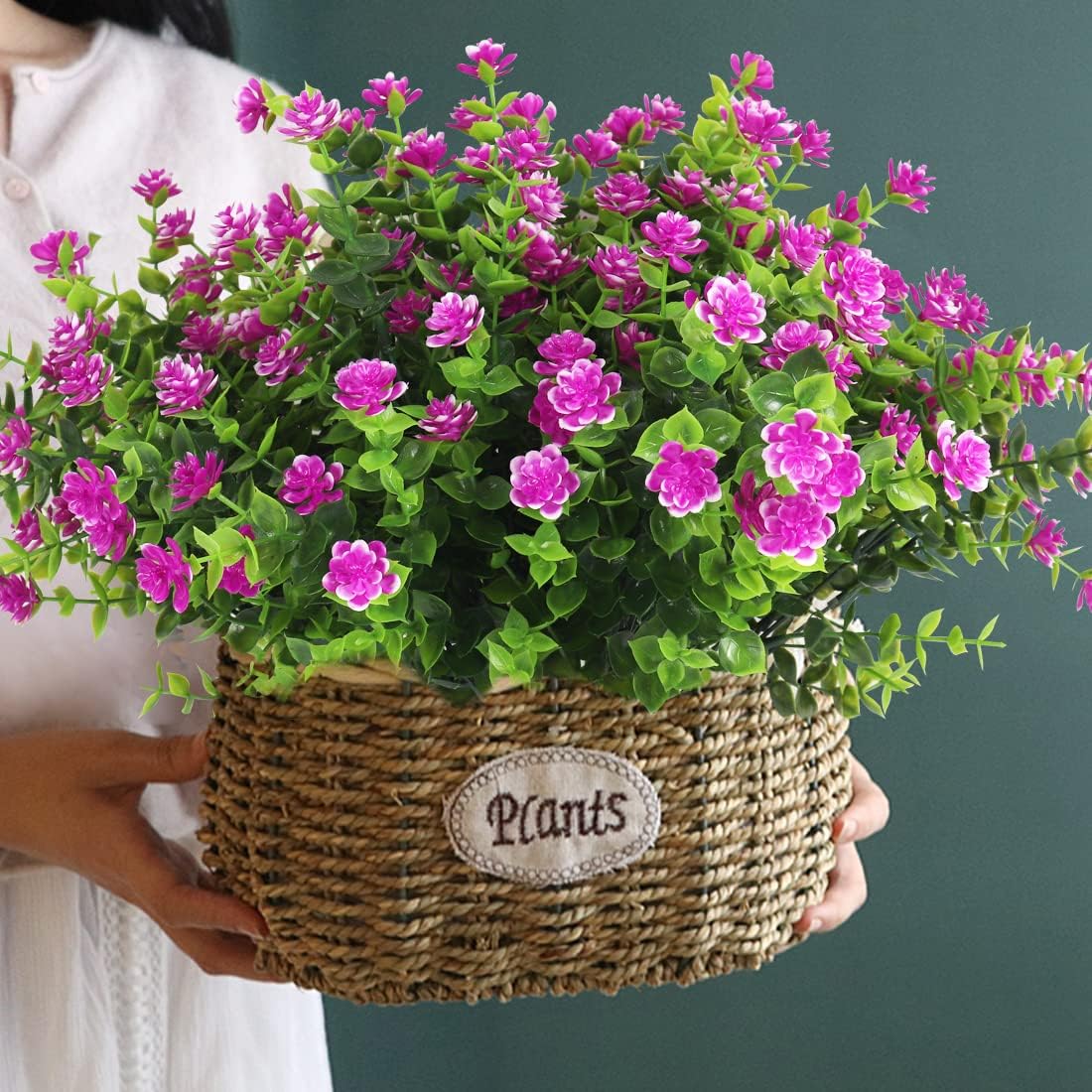 RECUTMS Artificial Flowers Outdoor UV Resistant Fake Plants Indoor Outside Hanging Planter, 12 Bundles Outdoor Fake Flowers UV Resistant Faux Plastic Plants Garden Porch Window Box Décor（Fuchsia）