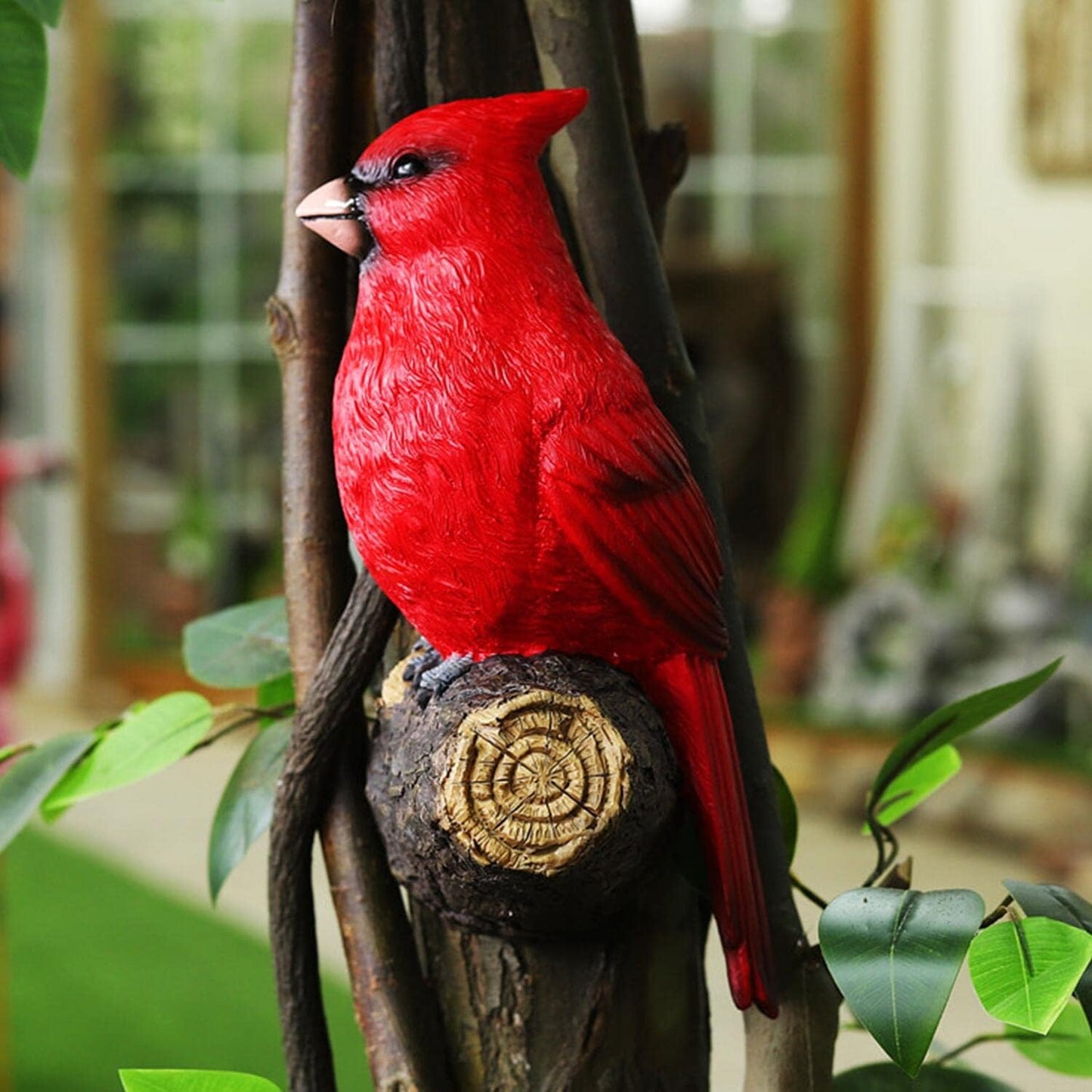 Tree Hugger Cardinal, Large Red Bird Garden Statue, Resin Figurine Hanging Tree Face Sculpture Yard Ornament