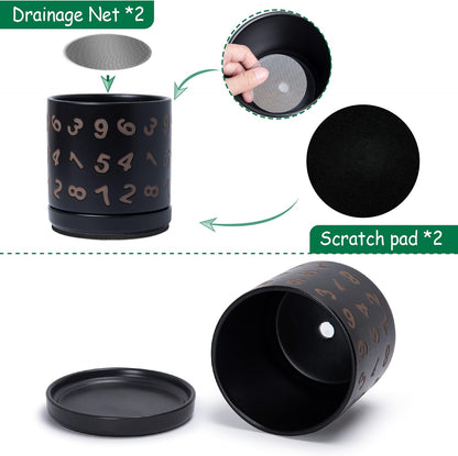 D'vine Dev Set of 2 Ceramic Planter Pots with Drainage Hole and Saucer, 6 Inch Plant Pots for Plants Indoor Houseplants, Black, 99-Z-B-2-Y