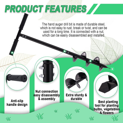 2 in 1 Hand Drill Auger Post Hole Digger – 44.5 inch Manual Garden Spiral Drill Planter for Bulb, Flower, Seedlings, Bedding Plants, Fence Post Auger for Trees, Mailbox, Deep Cultivating.