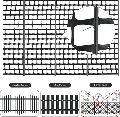 Plastic Garden Fencing Roll Safety Construction Barrier Outdoor Snow Mesh Fence Garden Netting, 1.2 Inch Mesh, Coated Iron Wire Support Stakes, Cable Ties for Garden (Black, 3.3 x 100 Feet)