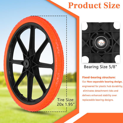 Upgraded 20x1.95" Flat Free Tires Compatible with rubbermaid Wheelbarrow Wheels, 20" Flat Free Tires with 5/8" Bearing Replacement for rubbermaid Cart Wheels/Big Wheel Utility Carts