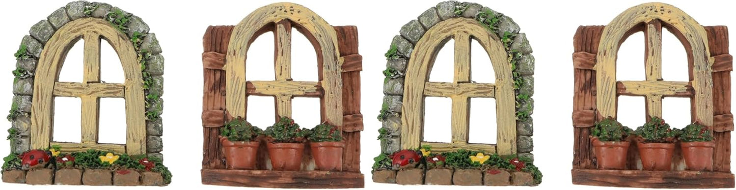 DOITOOL 2Pcs Miniature Fairy Garden Window,Artificial Window Ornament Miniature Fairy Doors Gnome Home Decoration,Resin Landscape Yard Art Garden Sculpture Fish Tank Decoration (Pack of 2)