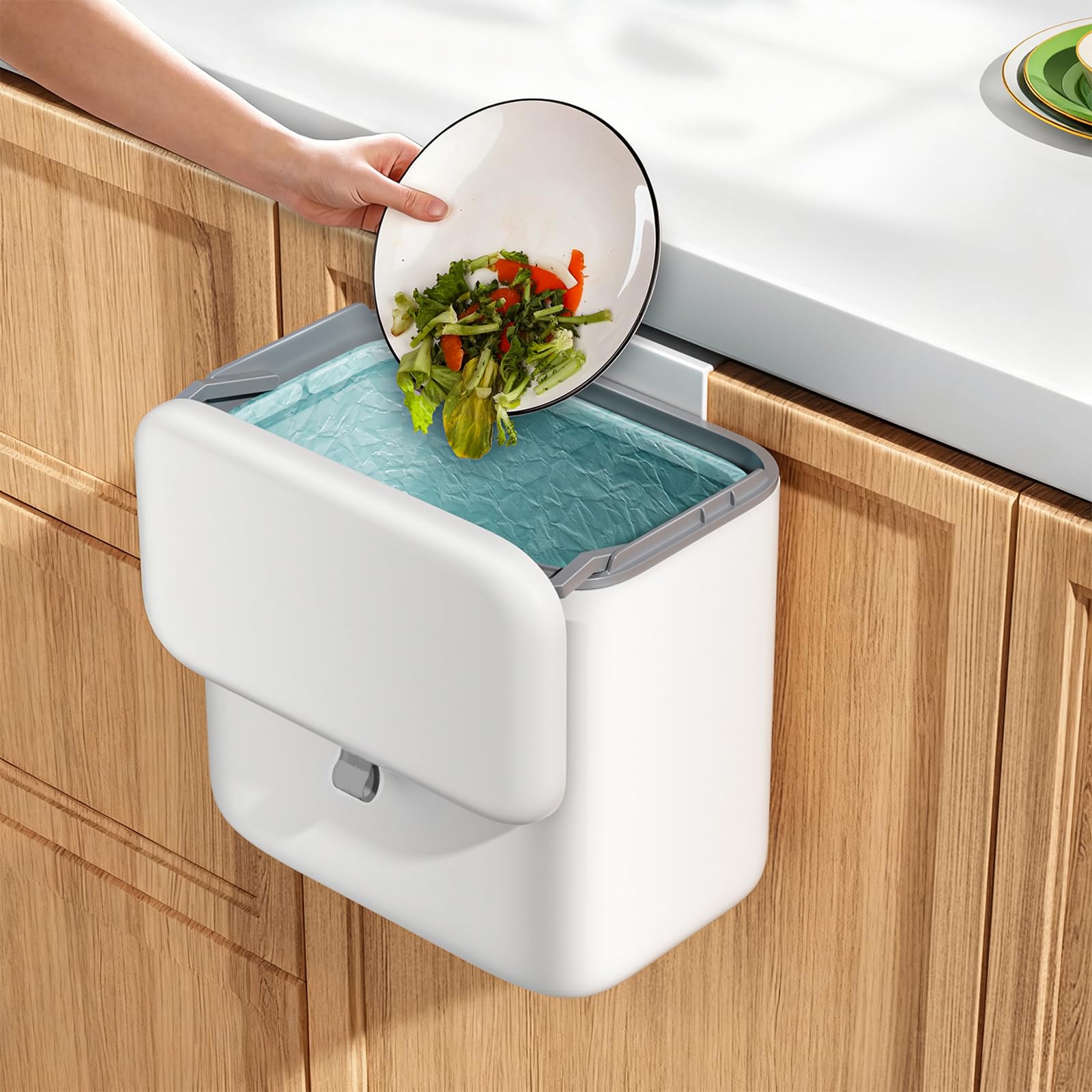 Compost Bin Kitchen for Countertop or Under Sink, 2.6 Gallon Hanging Small Trash Can with Lid