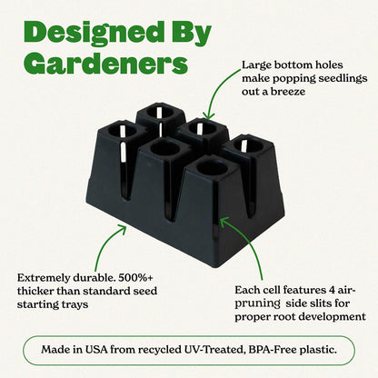 Epic Gardening Reusable Seed Starter Tray - 6 Cell/72 Seedling Starter Trays - Easy Watering, Indoor Greenhouse, Plant Starter, Gardener-Friendly for Seedlings | UV-Treated & BPA-Free - Black