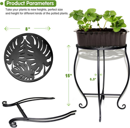 15" Tall Metal Plant Stand, 8" Wide Round Plant Stand for Flower Pot Rustproof Iron Plant Holder for Indoor Outdoor Use, Easy Assemble Flower Stand for Home Garden Display Greenery (Round 2pcs)