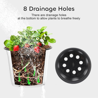 GROWNEER 60 Pack 4 Inch Thick Plastic Nursery Pots with 15 Plant Labels, White Seedling Starter Set for Indoor Outdoor Flower Planting and Garden Transplants Planter