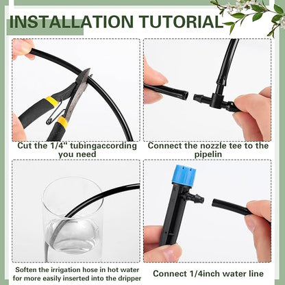 200 Pcs Drip Irrigation Kit for 1/4" Tubing Include 100 Drip Irrigation Emitter Adjustable Fan Shape Drip Irrigation Parts and 100 Barbed Tee Fittings Barbed Connectors for Garden Lawn Patio