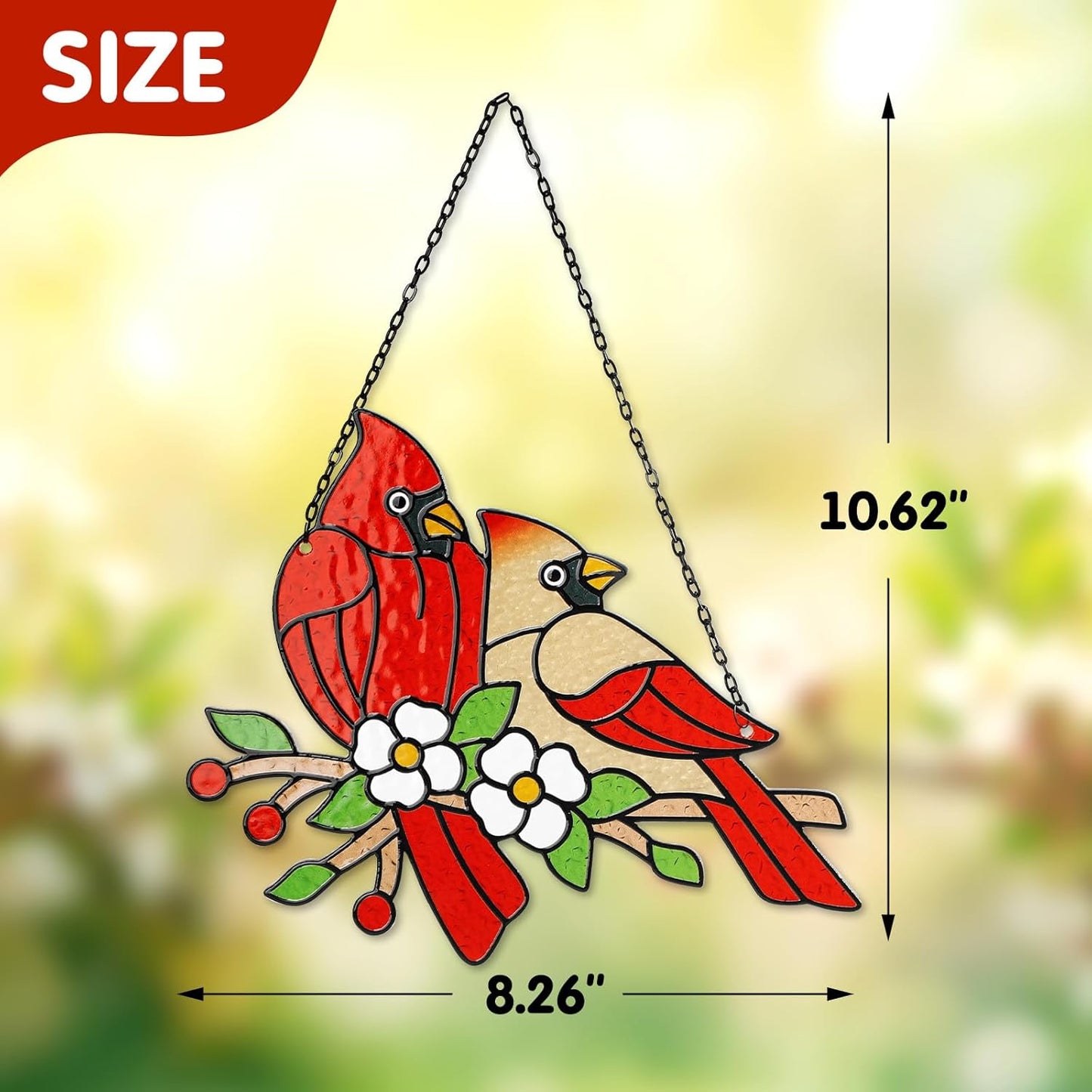 Tuitessine Cardinal Glass Suncatcher Red Bird Stained Glass Sun Catcher Cardinal Glass Wall Window Hanging Ornament Hand-Painted Glass Panel Decor Christmas for Mom Grandma Birds Lover 7.9×7.6”