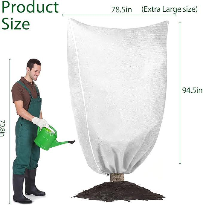 3 Pcs Large Plant Covers Freeze Protection 47.5" X 71.2" ,Reusable Winter Cold Weather Frost Blankets for Outdoor Plants with Drawstring and Zipper,Outdoor Tree Jackets (White, 2 Pack XL-78.5" x94.5")