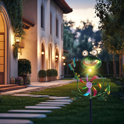 Frog Garden Decor Wind Spinners Outdoor, Garden Solar Lights Decorative Wind Sculpture Spinner Windmills for Patio Pathway Lawn Ornaments, Christmas Outdoor Frog Decor Gifts for Women Mom.