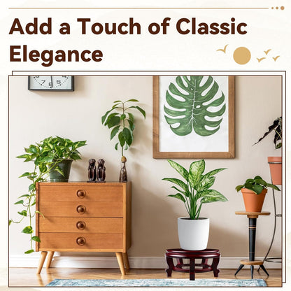 Yoiemivy 10 Inch Wooden Plant Stand Indoor Flower Pot Base Vase Display Shelf Chinese Fishbowl Planter Stands for Display Oriental Style Plant Pot Pedestal Stand