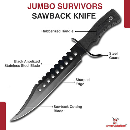 Armory Replicas Night Stalkers Marine Force Recon Hunting Outdoor Survivors Sawback Knife 17 Inches Black