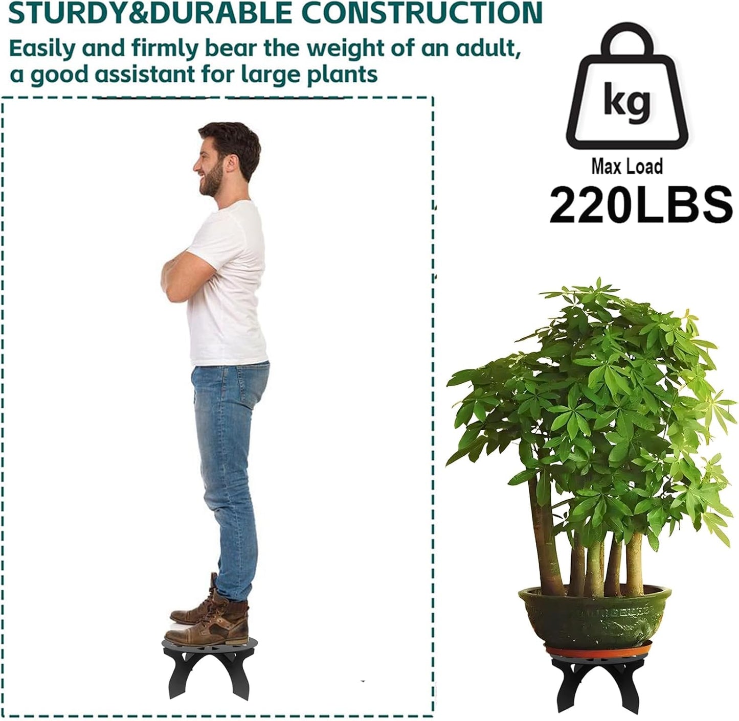 2 Pack Metal Plant Stand for Indoor and Outdoor Use – 220LB load Capacity Small Plant Rack,Thickened Steel Plate, Storage Shelf, Rustproof Potted Plant Holder