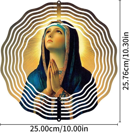 Virgin Mary Prayer Wind Spinner, Metal Wind Spinners Outdoor Indoor, Religious Virgin Mary Hanging Garden Decor for Outside, Stainless Wind Spinners for Yard and Garden 10 inch 3D (25.76X25 CM)