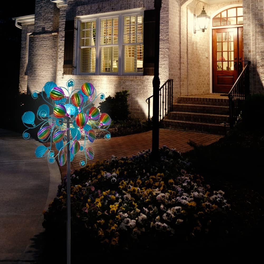 Solar Wind Spinners Outdoor,Hot Air Balloon Wind Spinner with LED Glass Ball,Muti-color Wind Spinners for Yard and Garden,Pinwheels Kinetic Wind Spinner,Wind Sculptures & Spinners for Pathway