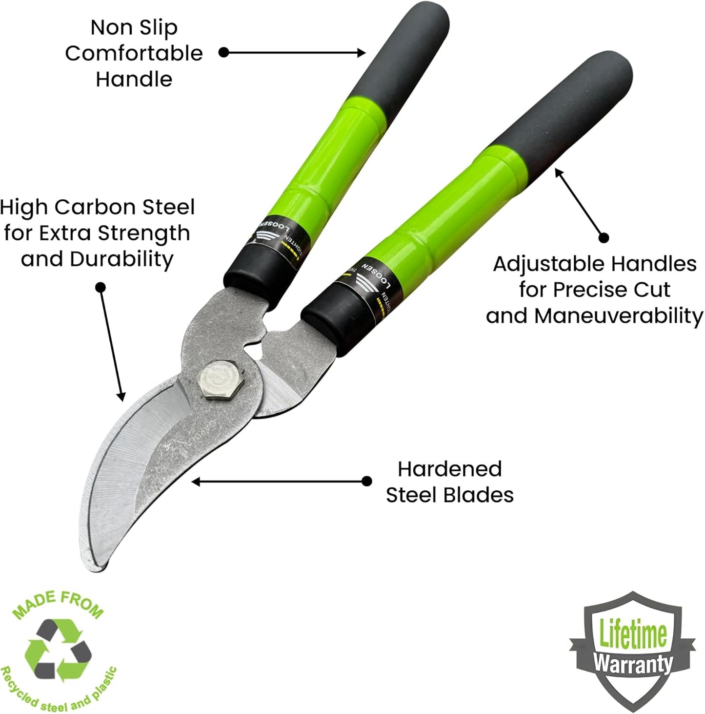 Garden Guru Bypass Loppers Tree Trimmer Clipper w/Telescopic Handle 15–22" - High Carbon Steel Blade Gardening Loppers Pruning Shear - Comfort Grip Handles – Branch Cutter – Cut Thick Branches w Ease