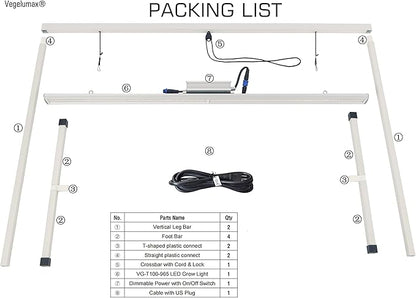 LED Grow Light Lamp Stand for Plant Seedling Germination Vege Flower Growth,Full Spectrum CRI 90+ White Light CCT 6500K,Isolated Dimming Power with On/Off Switch,Height Adjustable,100W,4FT