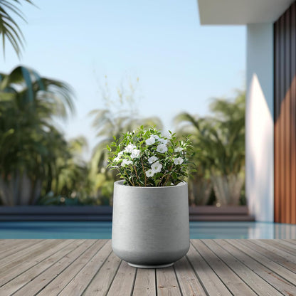 Kante 15.3" Dia Round Concrete Planter, Outdoor Indoor Large Plant Pots Containers with Drainage Hole and Rubber Plug for Home Garden Patio, Gray Concrete