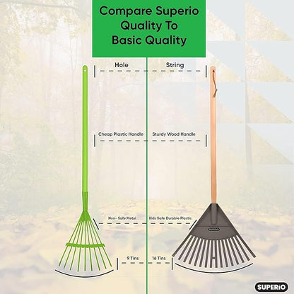 Orange Kids Size Rake, Kids Rake for Lawn with Hardwood Handle, Durable Plastic Head to Sweep Leaves on Lawn and Tidying Up The Garden, 34" by Superio