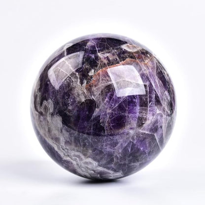 JIC Gem Large Crystal Ball Chevron Amethyst Healing Crystals Sphere with Wooden Stand Meditation Home Decor 3.5-4 inch (90-100mm)
