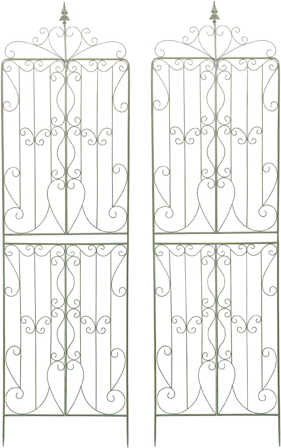 Sungmor 2 Pack Large Garden Trellis for Climbing Plants, 92.5 Inch Tall Rustic Green Garden Metal Trellis, Decorative Trellis for Outdoor Rose Vines Cucumbers Support, Greenhouse, Flowerbed, Backyard