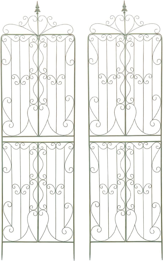 Sungmor 2 Pack Large Garden Trellis for Climbing Plants, 92.5 Inch Tall Rustic Green Garden Metal Trellis, Decorative Trellis for Outdoor Rose Vines Cucumbers Support, Greenhouse, Flowerbed, Backyard