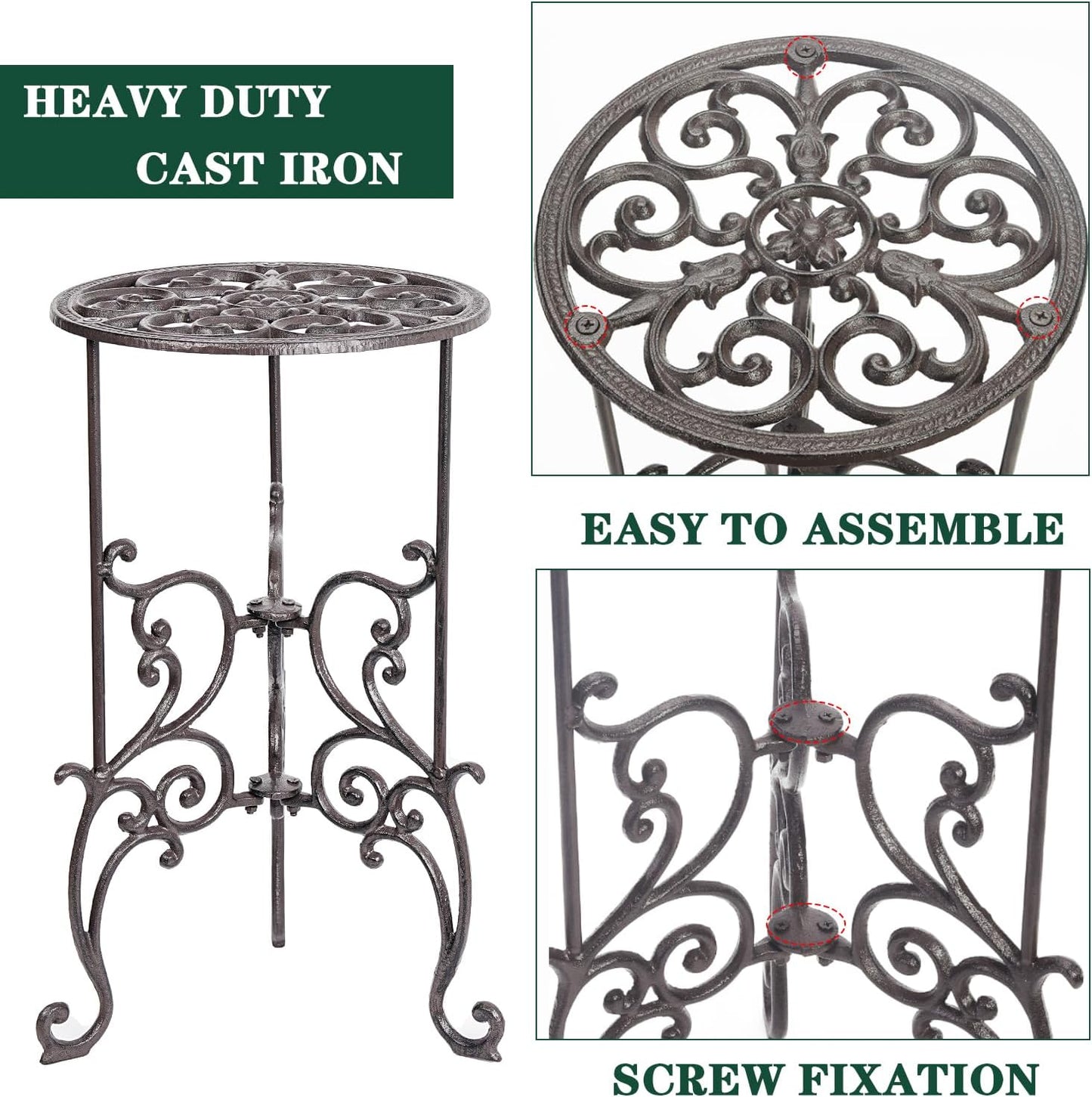 Sungmor Heavy Duty Cast Iron Potted Plant Stand,19.3-Inch 1 Tier Metal Planter Rack,Decorative Flower Pot Holder,Vintage & Rustic Style Indoor Outdoor Garden Pots Container Supports