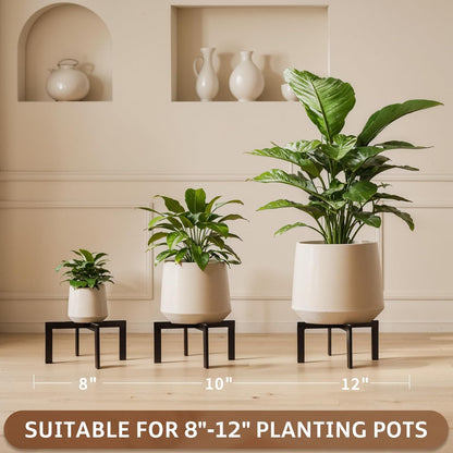 IZIDDO Plant Stand Indoor Outdoor,Metal Mid-Century Pot Stand,Modern Plant Holder Rattan Flower Plant Stool,Low Short Plant Stands for Indoor Fit 5-12 Inch Pot,Black(Pot & Plant Not Included)