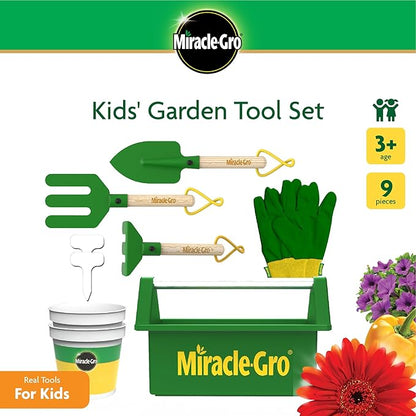 Miracle-GRO Kids Gardening Set 9 Piece Garden Tool Set with Toolbox for Hours of Fun Activities in The Garden. A Great Gift for Boys & Girls. Ages 3+