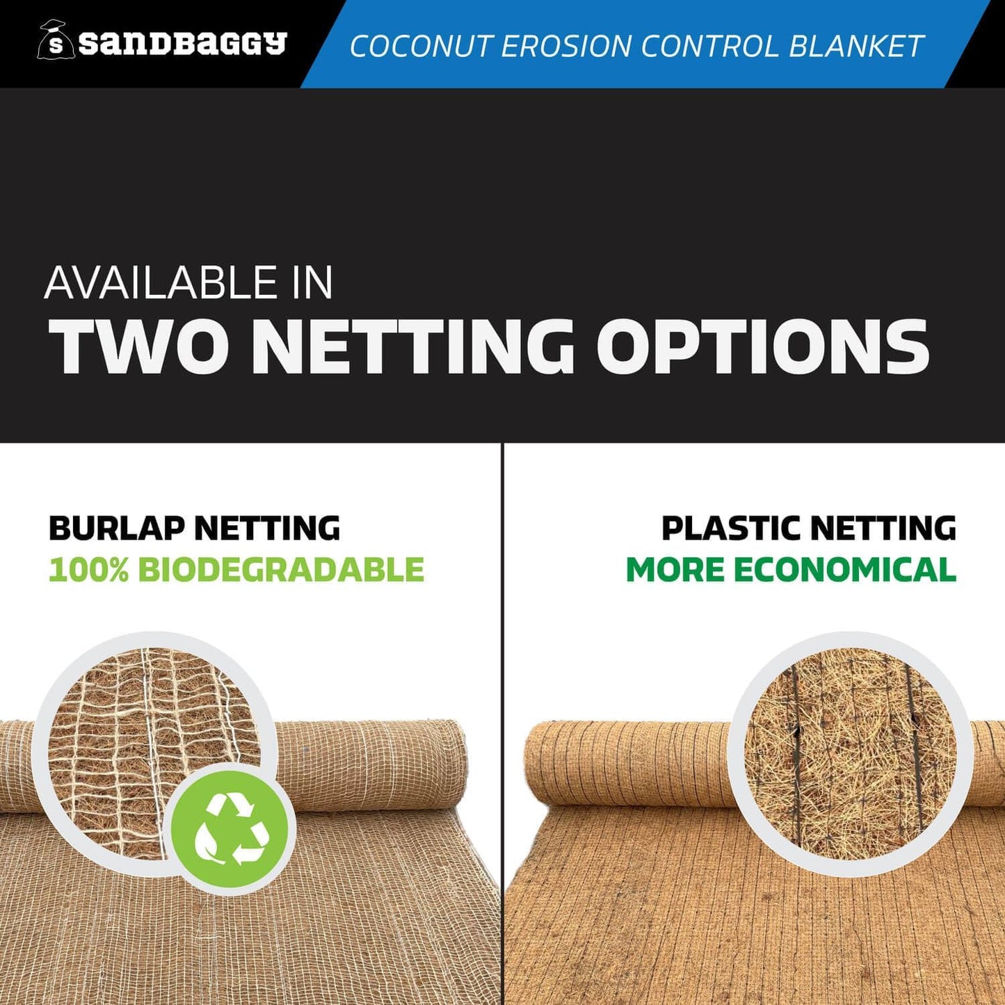 Sandbaggy Coconut Erosion Control Blanket – 3.75 ft x 120 ft Coir Mat for Soil Retention, Slope Stabilization, Plant Growth & Ground Cover–Ideal for Hillsides & DOT Projects - 50 Rolls (22,500 sq ft)