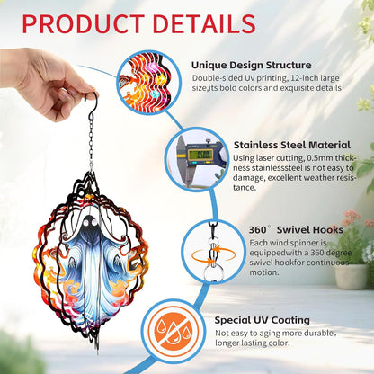 Ghost Metal Wind Spinners Outdoor for Gifts for Women/Men-12 inch 3D Kinetic Sculpture for Silhouette,Hanging Wind Spinner Decoration for Halloween,Patio,Yard,Porch,Backyard,Garden Decor