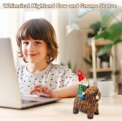 Highland Cow Gnome Garden Decorative Statue Garden Gnomes Decor Outdoor Statues Gnome Suitable for Patio, Back Porch Ornaments, Unique Housewarming, Birthday Gifts for Women, Mom