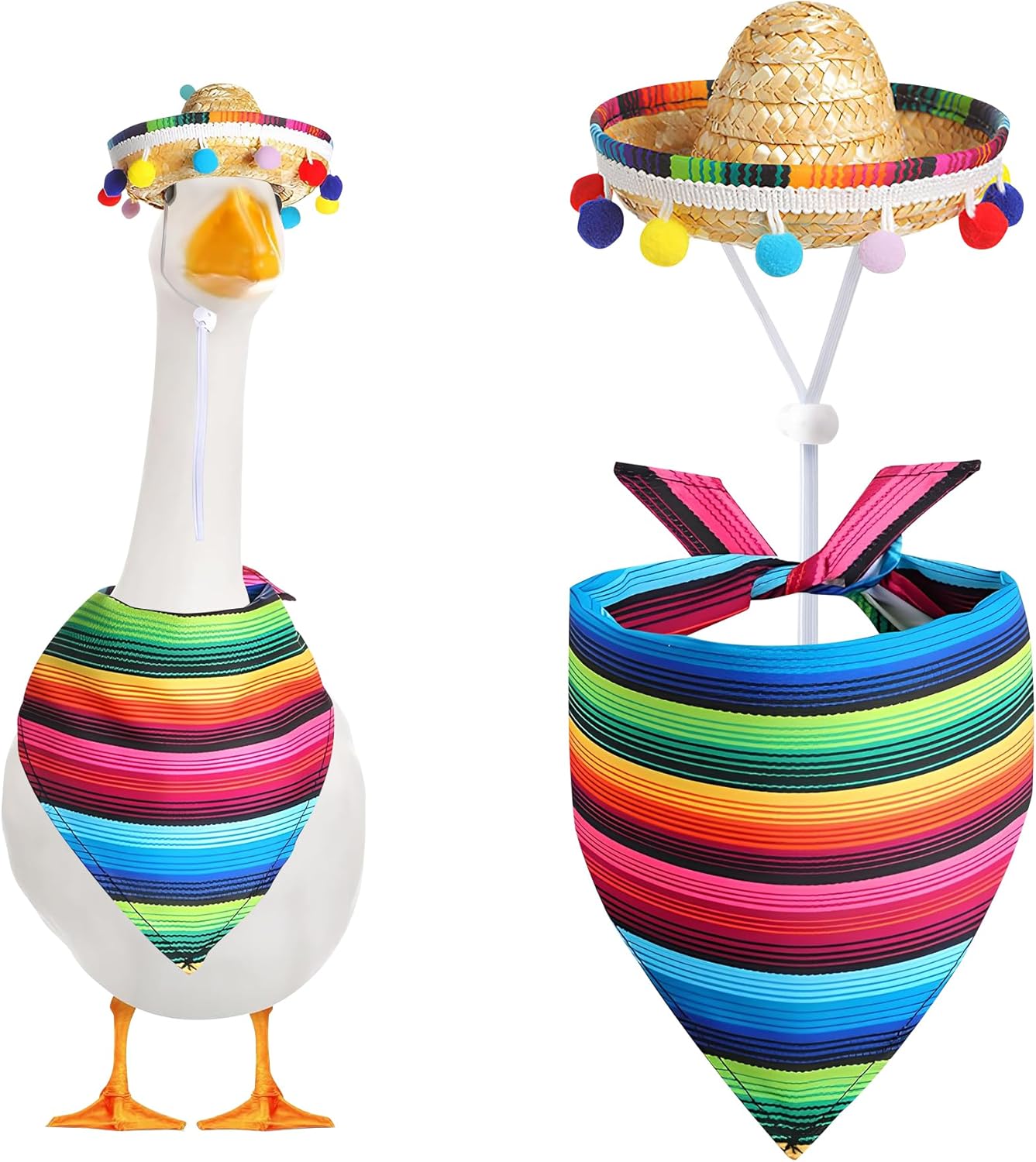 XIMEO Porch Goose Outfit for 17" & 23" Lawn Goose – Striped Poncho & Hat Clothes Set – Outdoor Porch Goose Decoration for Duck or Garden Statues