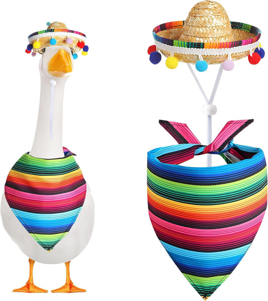 XIMEO Porch Goose Outfit for 17" & 23" Lawn Goose – Striped Poncho & Hat Clothes Set – Outdoor Porch Goose Decoration for Duck or Garden Statues