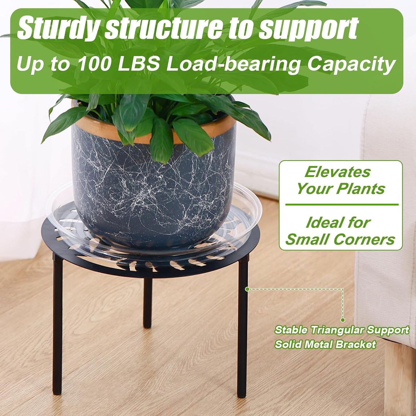 5-Pack 12” Heavy-duty Metal Plant Stands Large Flower Pot Holder for Indoor Outdoor Rust-proof Iron Potted Planter Stand Modern Round Corner Stand Shelf for Living Room Patio Garden Yard Black