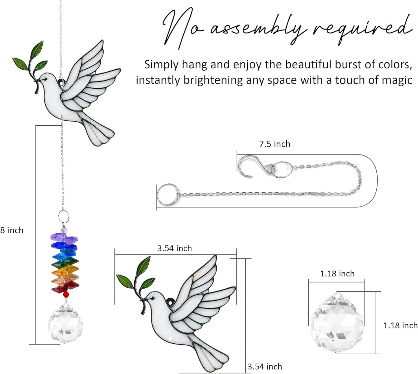 Aluminum Ornament Suncatcher - Dove - Rainbow Maker Prisms Home Decor - Christmas Ornament - Gift Idea for Mom Friends Grandma Christmas Thanksgiving - Window Decor Hanging Ornaments