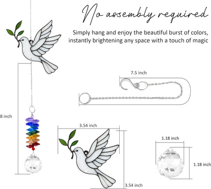 Aluminum Ornament Suncatcher - Dove - Rainbow Maker Prisms Home Decor - Christmas Ornament - Gift Idea for Mom Friends Grandma Christmas Thanksgiving - Window Decor Hanging Ornaments