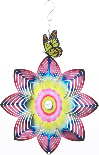SPRING SONG Butterfly on Mandala Flower Wind Spinner for Yard and Garden Stainless Steel Spinner Indoor and Outdoor Hanging Decor Crafts Ornament Gifts Kinetic Art Yard Garden Hanging Wind Spinner