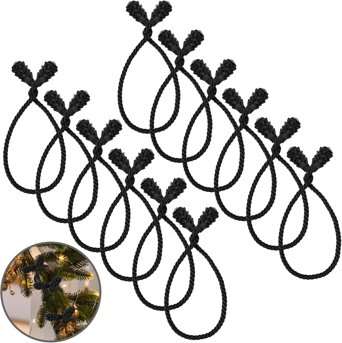 Shappy 12 Pieces Christmas Garland Banister Ties Christmas Decorative Reusable and Flexible Twist Ties for Garland, Banister Home Decoration (Black)