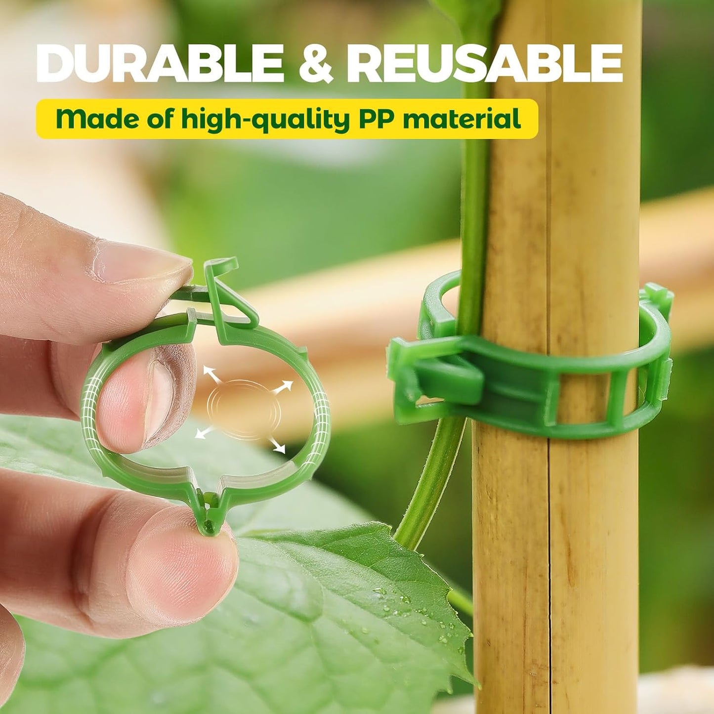 100 PCS Plant Support Clips, Reusable Garden Clips Secured Plastic Plant Clips for Climbing Plants, Tomato Clips for String Trellis Outdoor Indoor Plant Flowers Stem Vine Fixing Clips (Green)