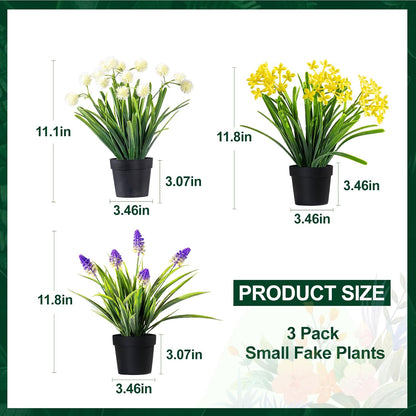 3 Pack Fake Small Plant Artificial Potted Flowers for Home Decor Fake Flower Plant Greenery Mini Faux Plant for Indoor Bedroom Living Room Office Shelf Bathroom Farmhouse Decor (Type 8)