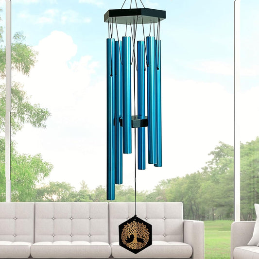 33" Tree of Life Memorial Wind Chimes | Soothing Blue Sympathy Wind Chime for Loss of Loved One, Calming Melody & Deep Tone, Outdoor Garden Decor & Housewarming Gift