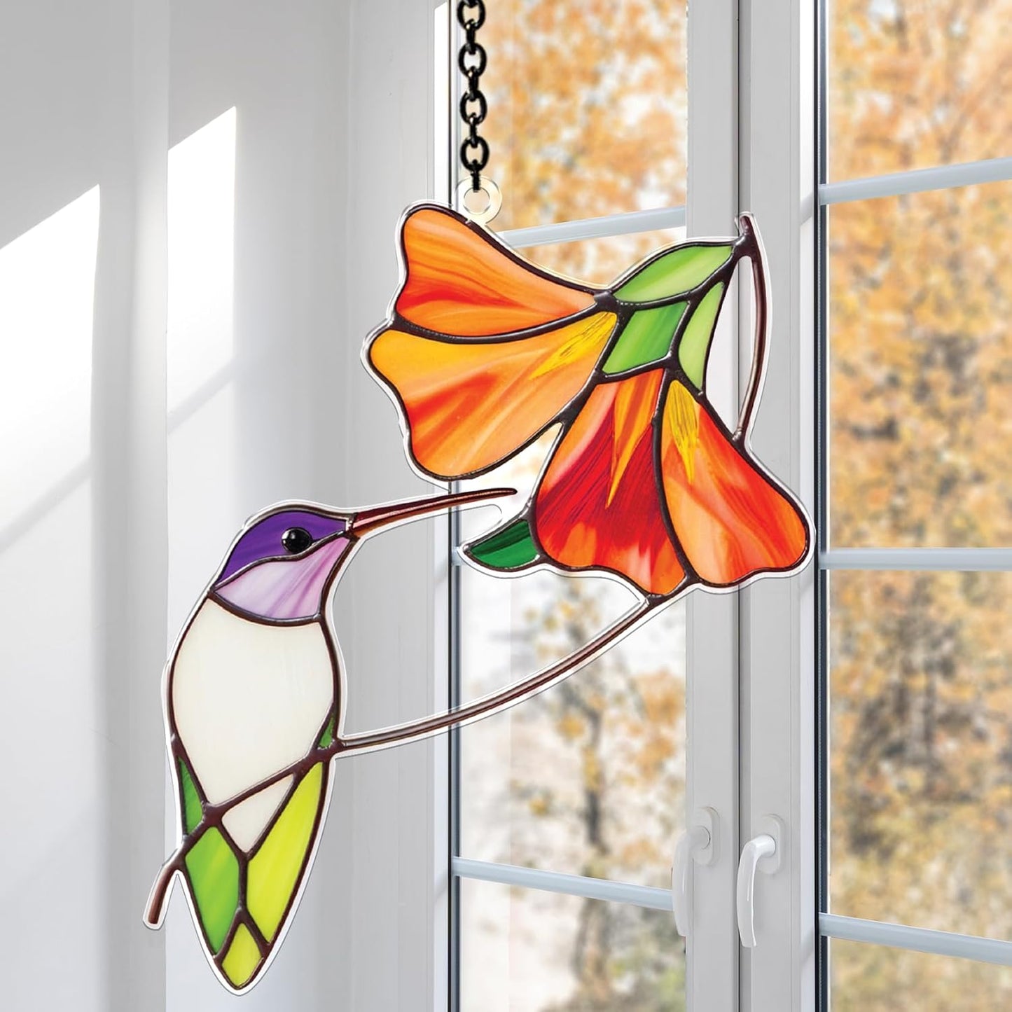 Hummingbird Hibiscus Acrylic Suncatchers, Bird and Flower Sun Catcher Indoor Window Hanging, Handmade Floral Art Decor, Birthday Gift for Mom Nature Lovers Bird Lovers Women Friend