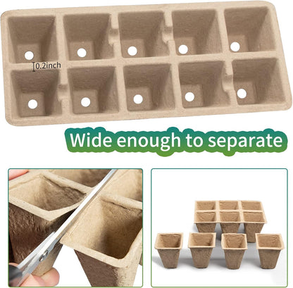 200Cells Seedling Start Trays with Drain Holes,20pcs Peat Pots Seedling Pots Biodegradable,Seedling Starter Kit,Organic Germination Plant Starter Trays(200xLabels,2xTransplant Tools,1xSpray Bottle)